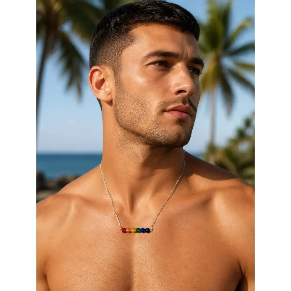 Andrew Christian Rainbow Pride Bar Necklace Silver — One Size
